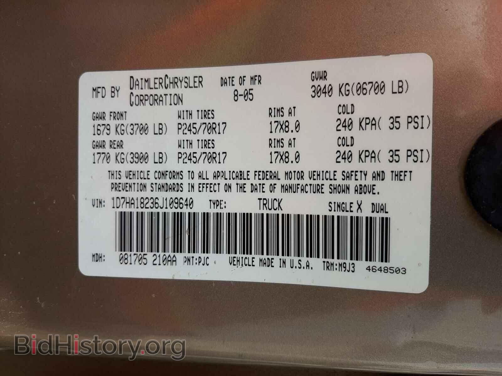 2006 DODGE RAM 1500 - VIN: 1D7HA18236J109640 - Фото 10