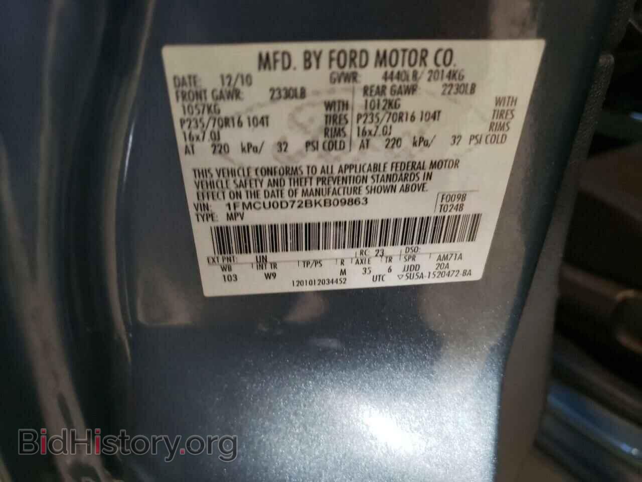 2011 FORD ESCAPE - VIN: 1FMCU0D72BKB09863 - Photo 10