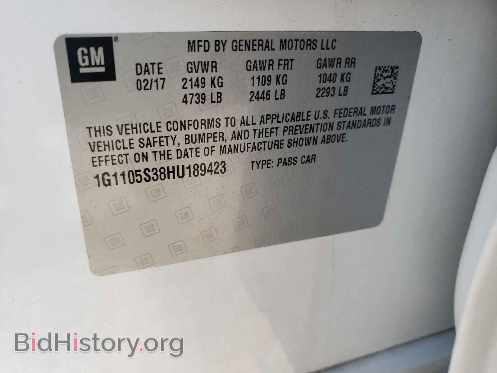 2017 CHEVROLET IMPALA - VIN: 1G1105S38HU189423 - Фото 10