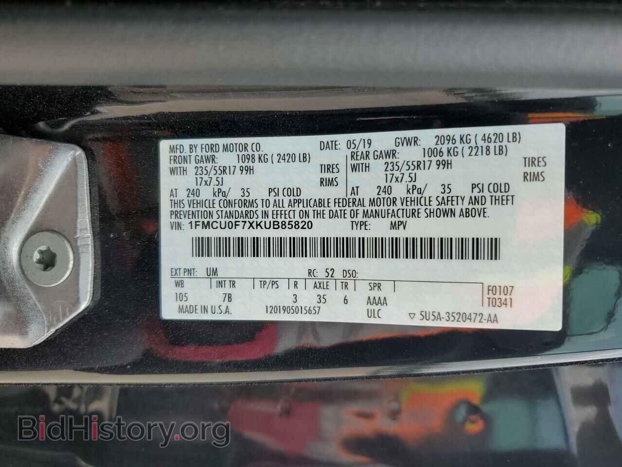 2019 FORD ESCAPE - VIN: 1FMCU0F7XKUB85820 - Фото 13