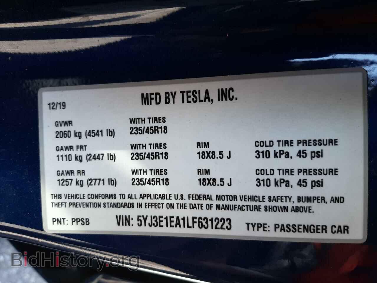 2020 TESLA MODEL 3 - VIN: 5YJ3E1EA1LF631223 - Фото 10