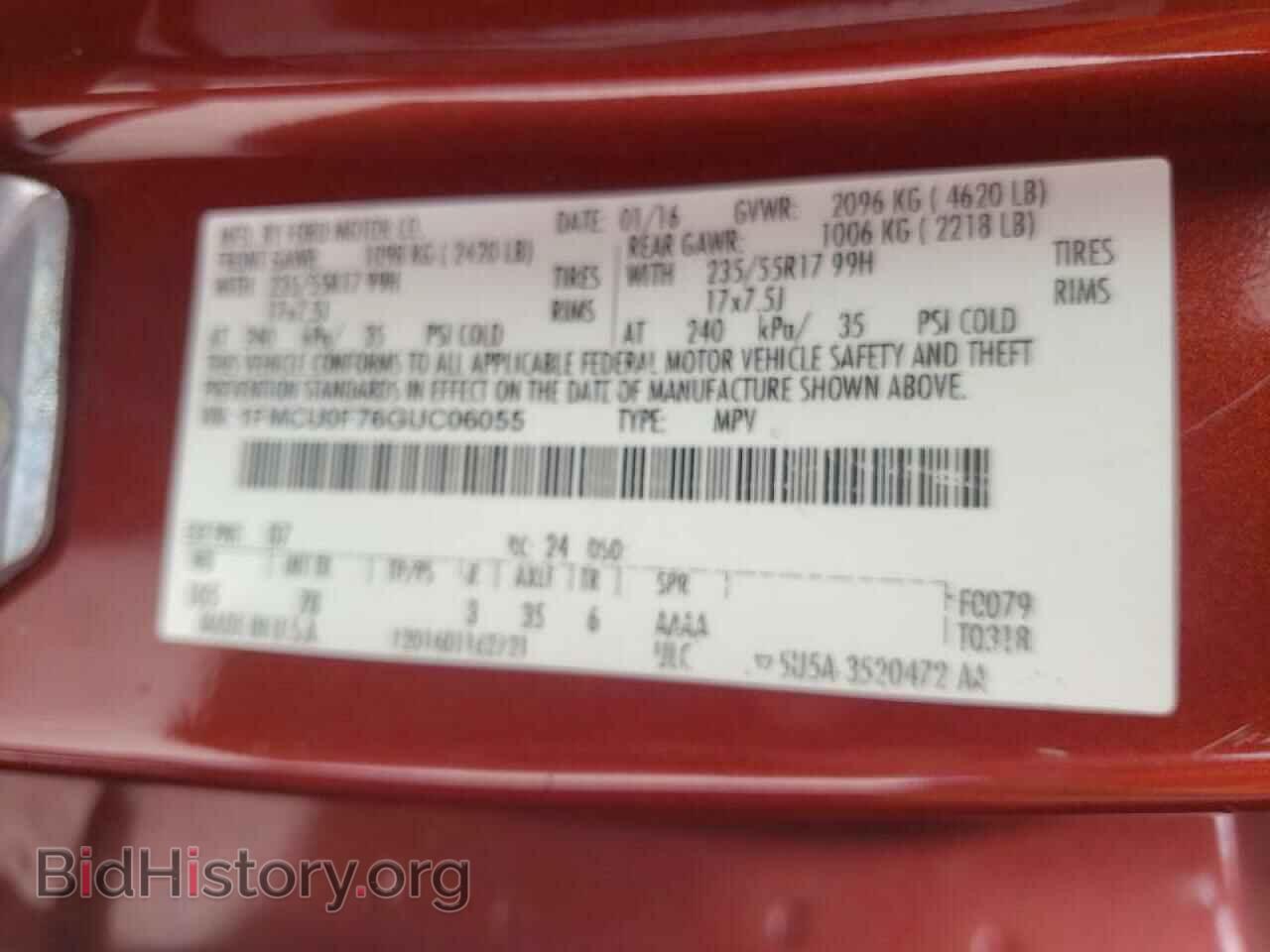 2016 FORD ESCAPE - VIN: 1FMCU0F76GUC06055 - Фото 10