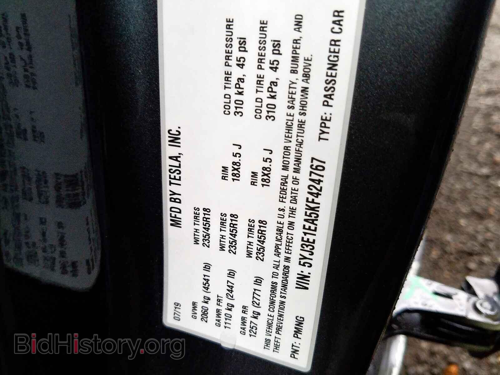 2019 TESLA MODEL 3 - VIN: 5YJ3E1EA5KF424767 - Photo 10