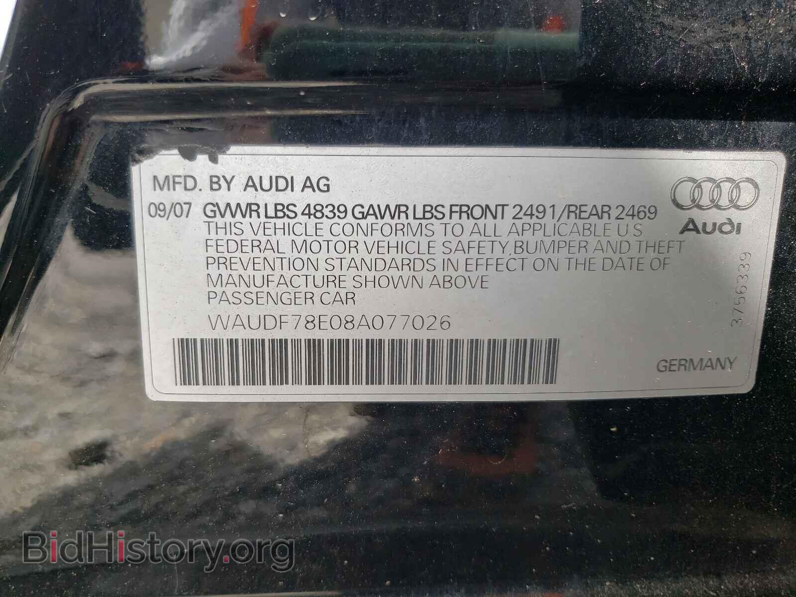 2008 AUDI A4 - VIN: WAUDF78E08A077026 - Фото 10