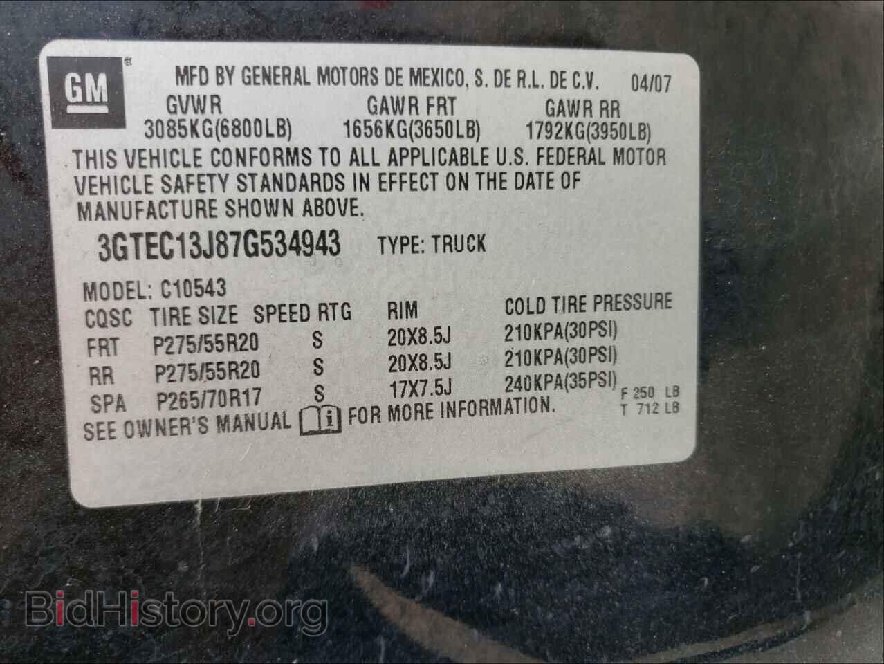 2007 GMC SIERRA - VIN: 3GTEC13J87G534943 - Фото 10