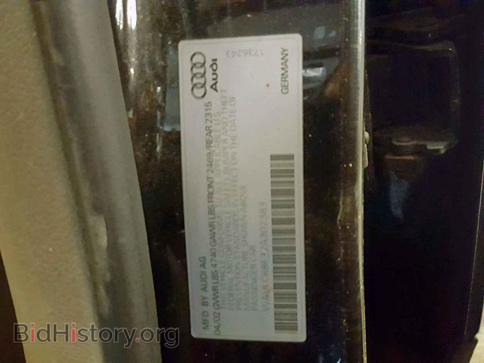 2002 AUDI A4 - VIN: WAULC68E32A302383 - Фото 10