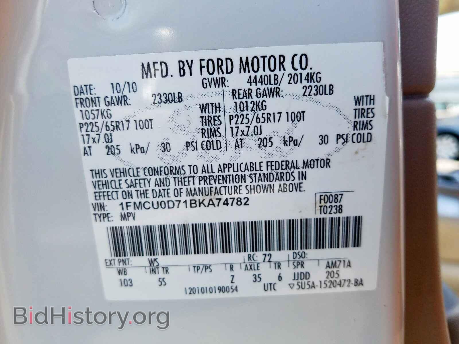 2011 FORD ESCAPE - VIN: 1FMCU0D71BKA74782 - Фото 10