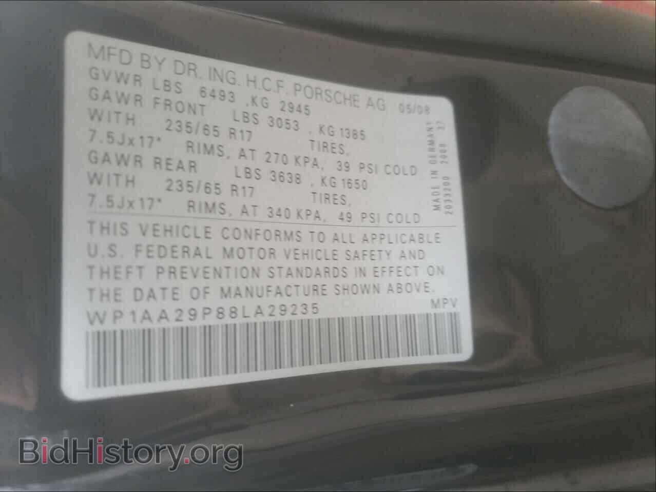 2008 PORSCHE CAYENNE - VIN: WP1AA29P88LA29235 - Фото 10
