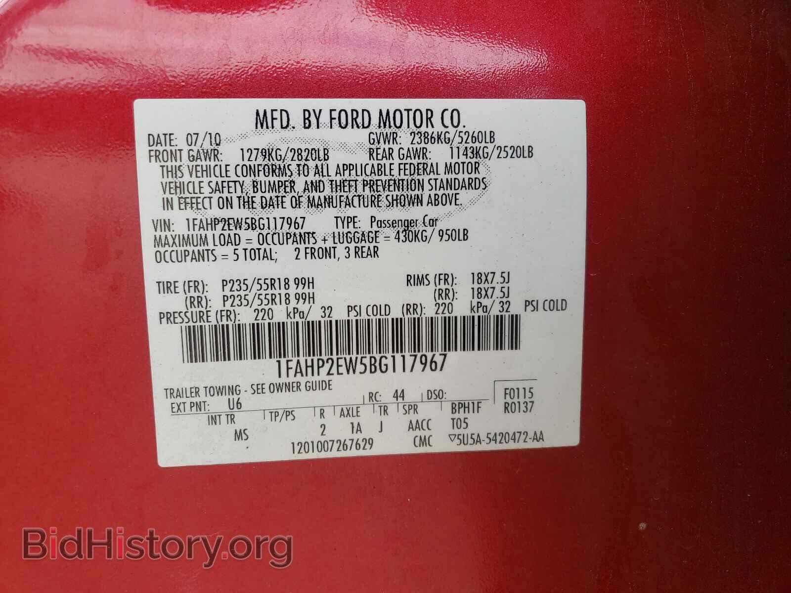 2011 FORD TAURUS - VIN: 1FAHP2EW5BG117967 - Photo 10