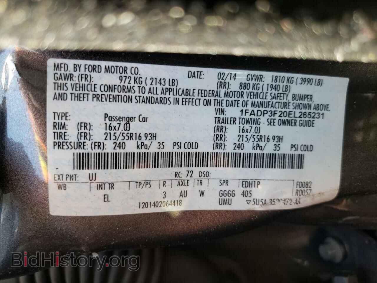 2014 FORD FOCUS - VIN: 1FADP3F20EL265231 - Фото 10
