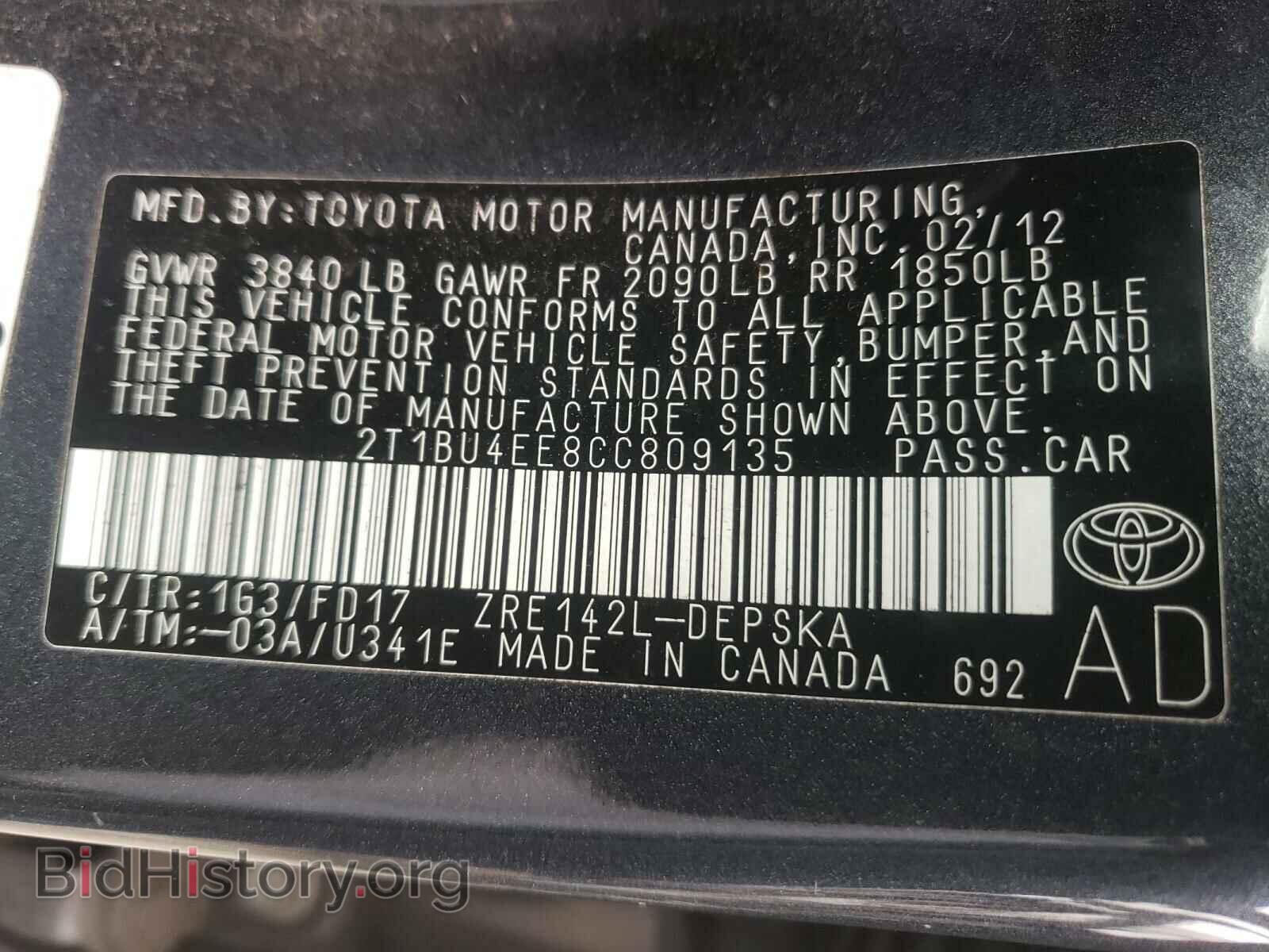 2012 TOYOTA COROLLA - VIN: 2T1BU4EE8CC809135 - Фото 10