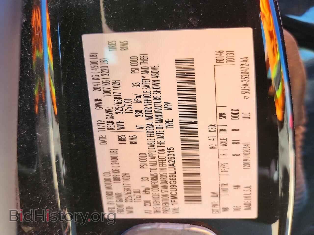 2020 FORD ESCAPE - VIN: 1FMCU9G69LUA26315 - Photo 13