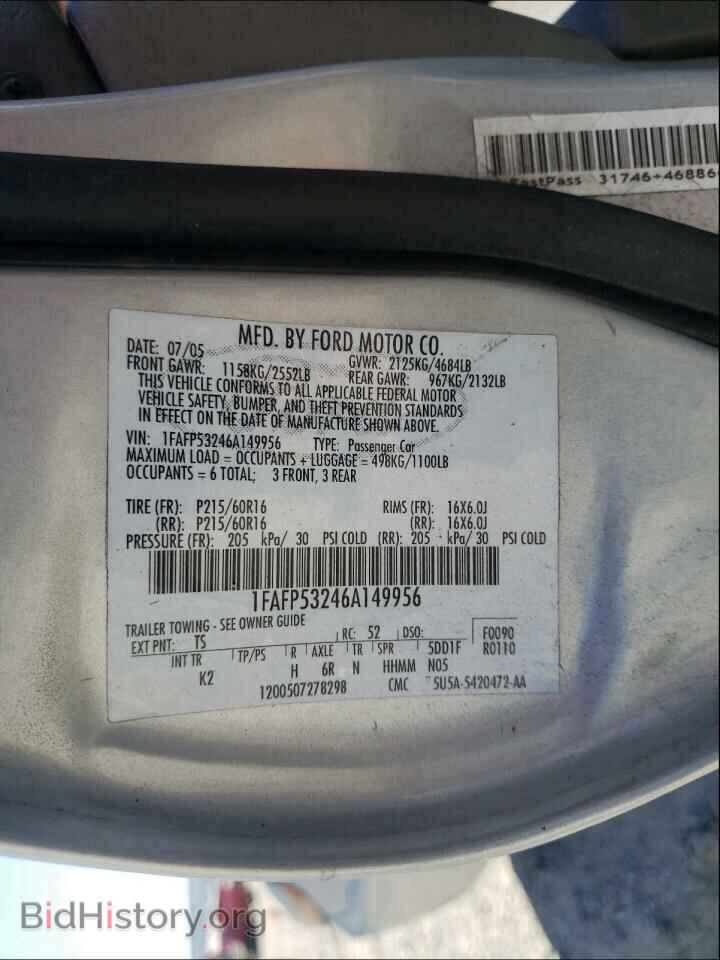 2006 FORD TAURUS - VIN: 1FAFP53246A149956 - Фото 10