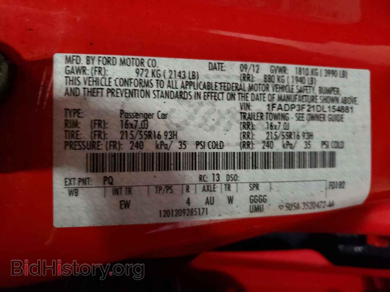 2013 FORD FOCUS - VIN: 1FADP3F21DL154881 - Фото 10