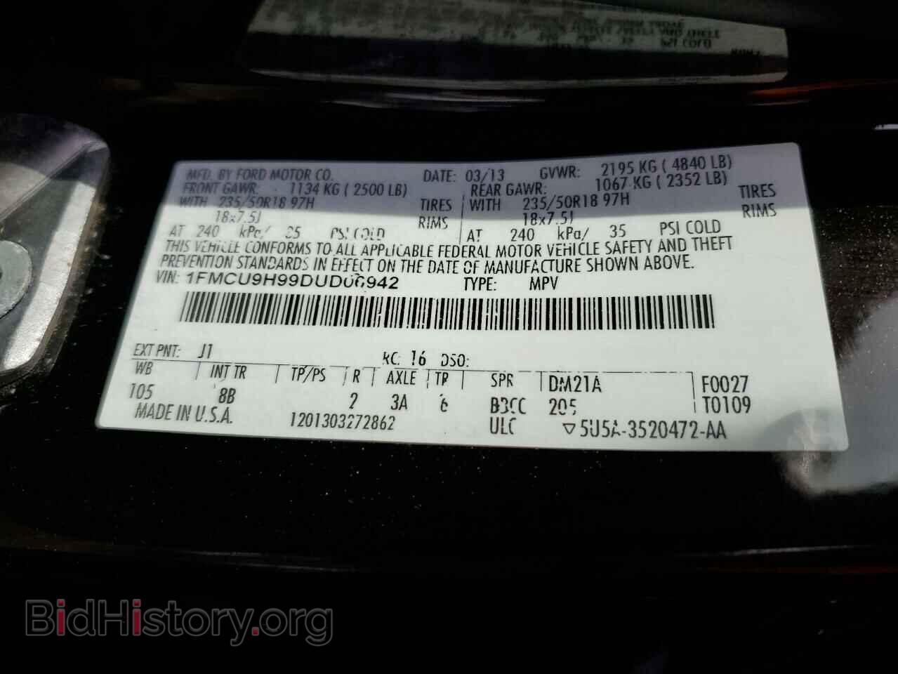 2013 FORD ESCAPE - VIN: 1FMCU9H99DUD06942 - Фото 12
