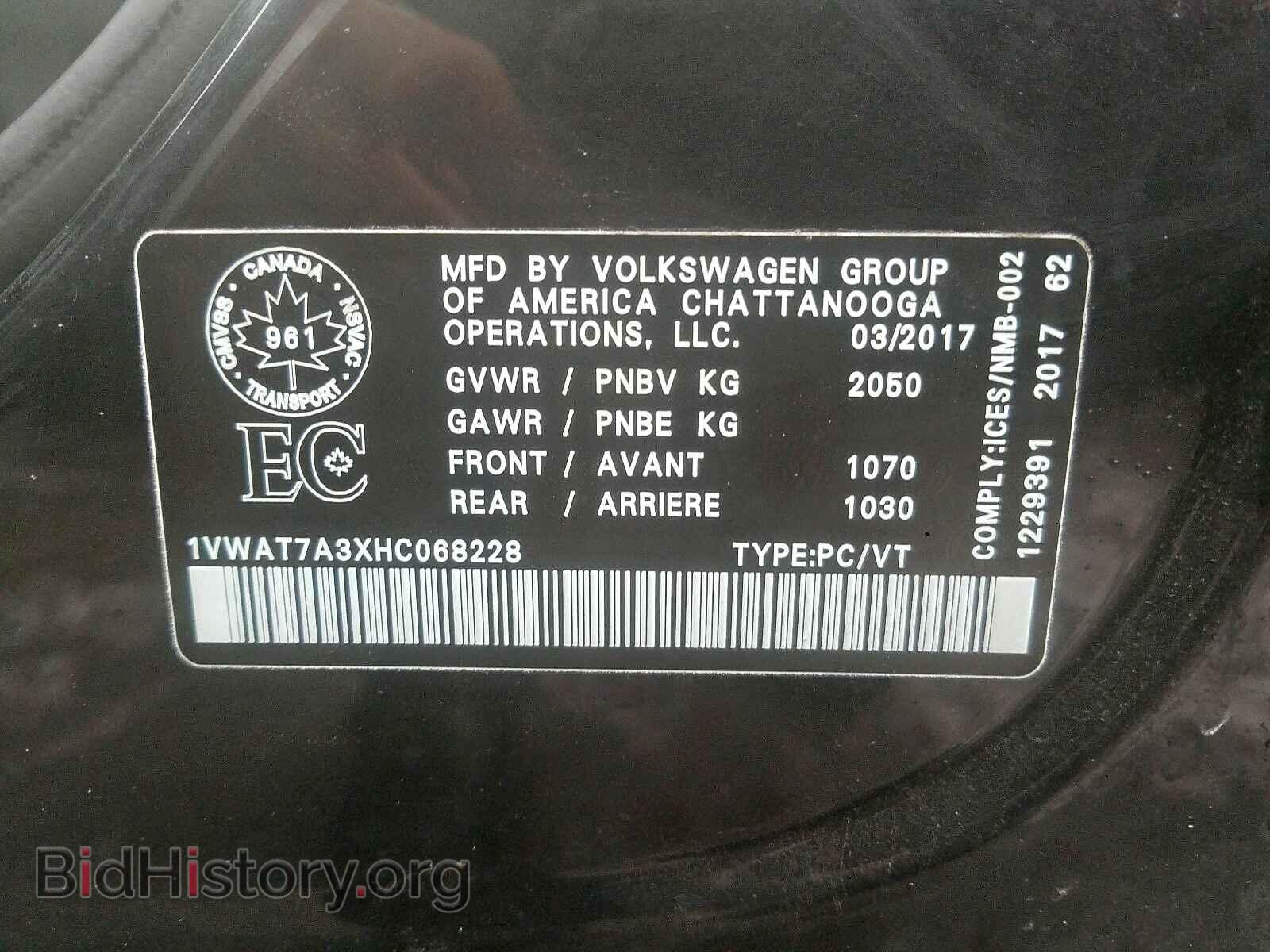 2017 VOLKSWAGEN PASSAT - VIN: 1VWAT7A3XHC068228 - Фото 10