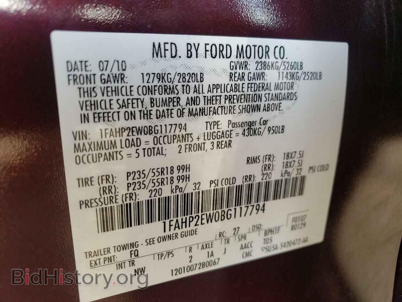 2011 FORD TAURUS - VIN: 1FAHP2EW0BG117794 - Photo 10