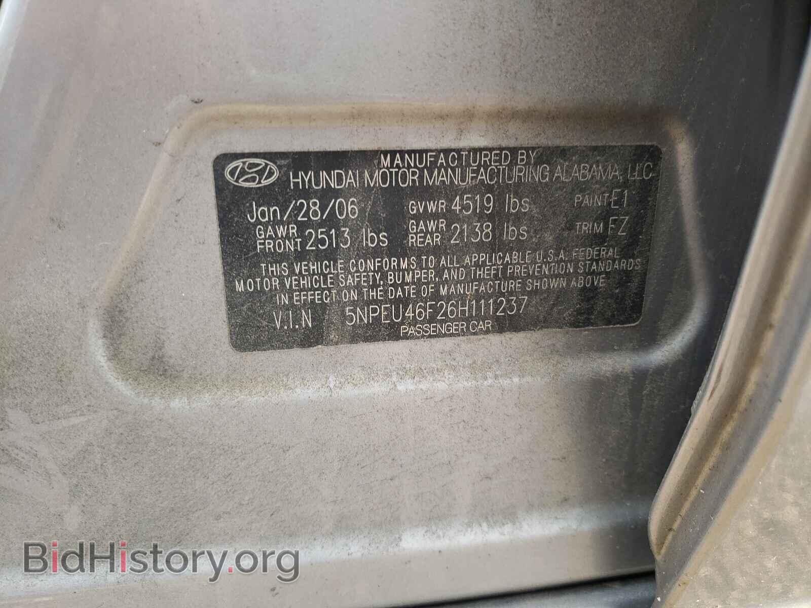 2006 HYUNDAI SONATA - VIN: 5NPEU46F26H111237 - Фото 10