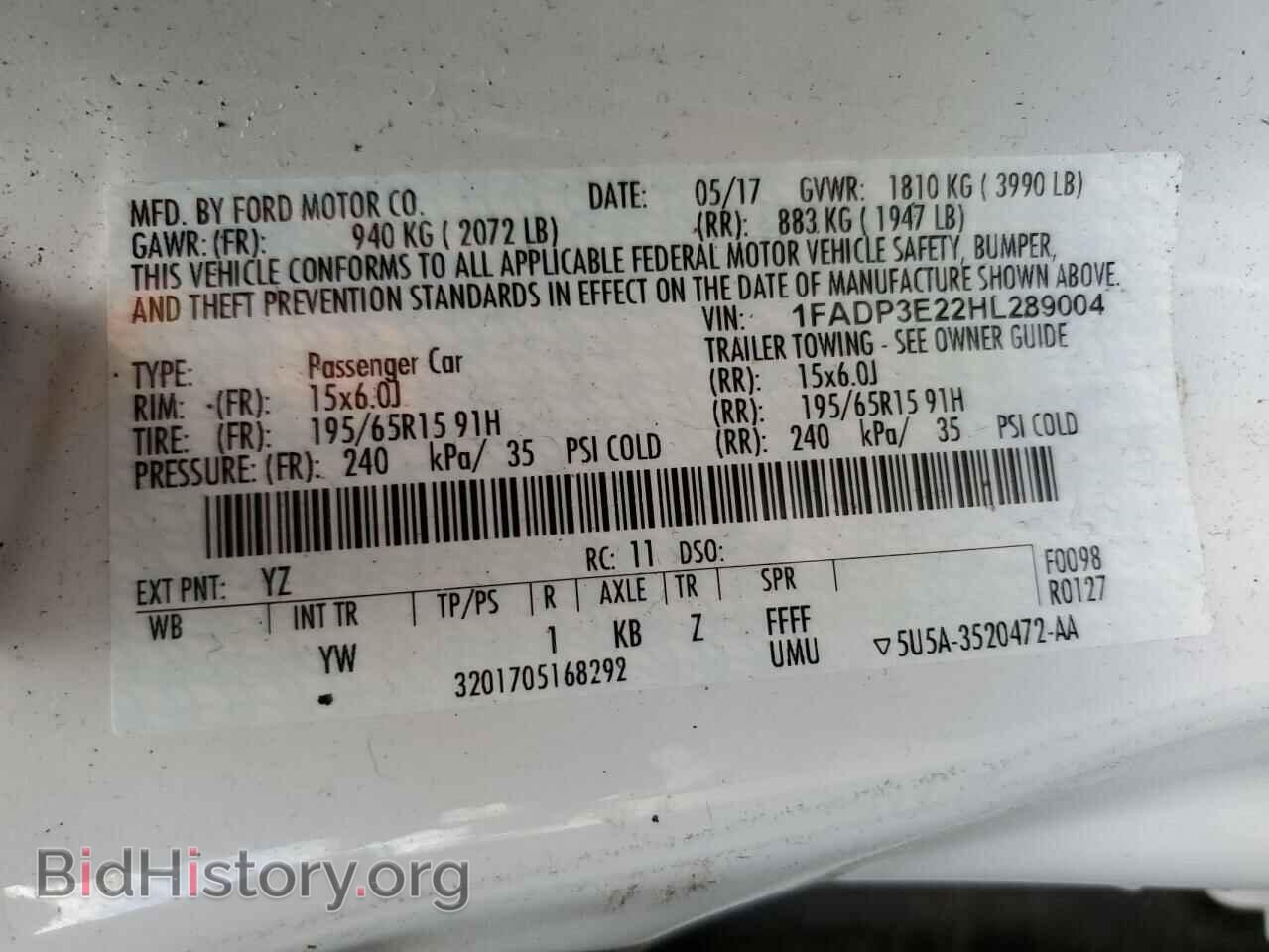 2017 FORD FOCUS - VIN: 1FADP3E22HL289004 - Фото 10