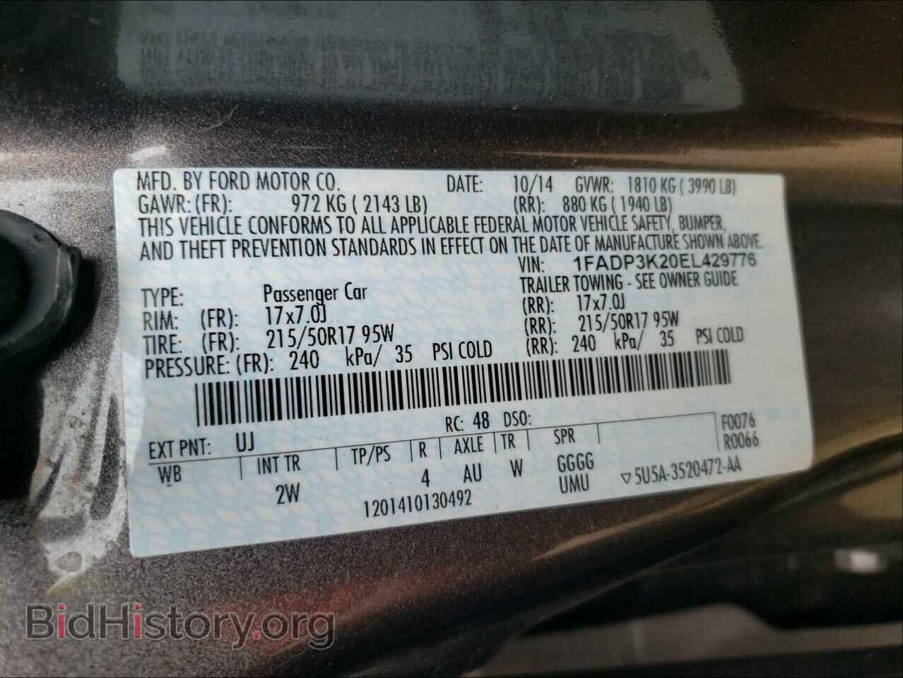 2014 FORD FOCUS - VIN: 1FADP3K20EL429776 - Фото 10