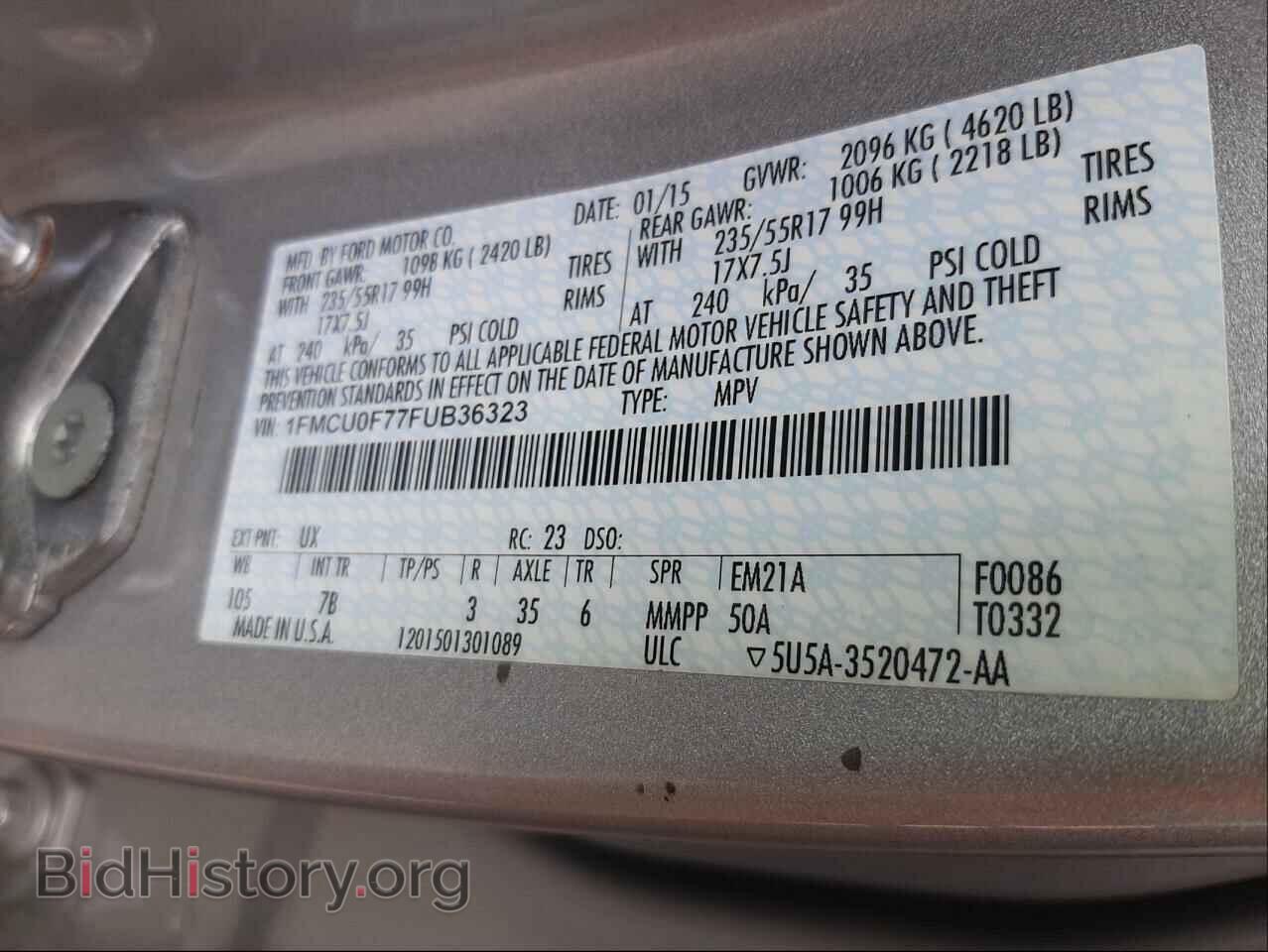 2015 FORD ESCAPE - VIN: 1FMCU0F77FUB36323 - Фото 10