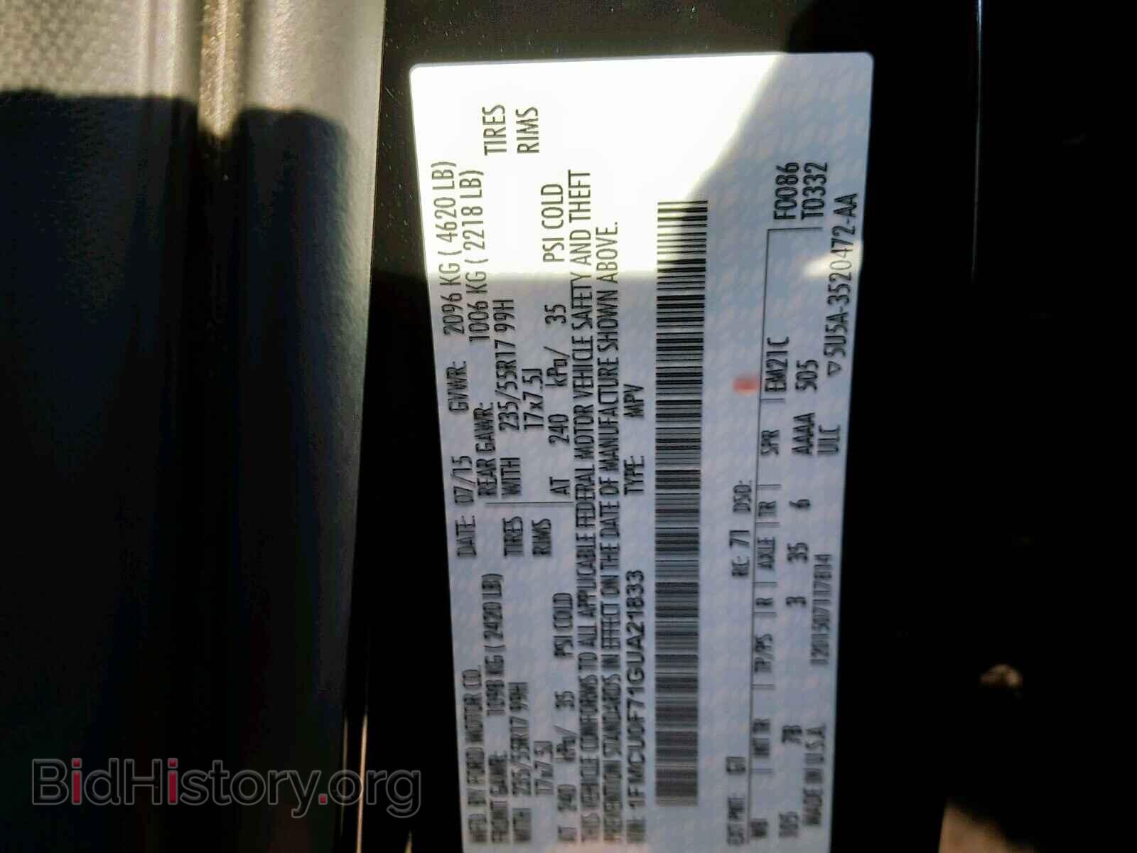 2016 FORD ESCAPE S - VIN: 1FMCU0F71GUA21833 - Фото 10