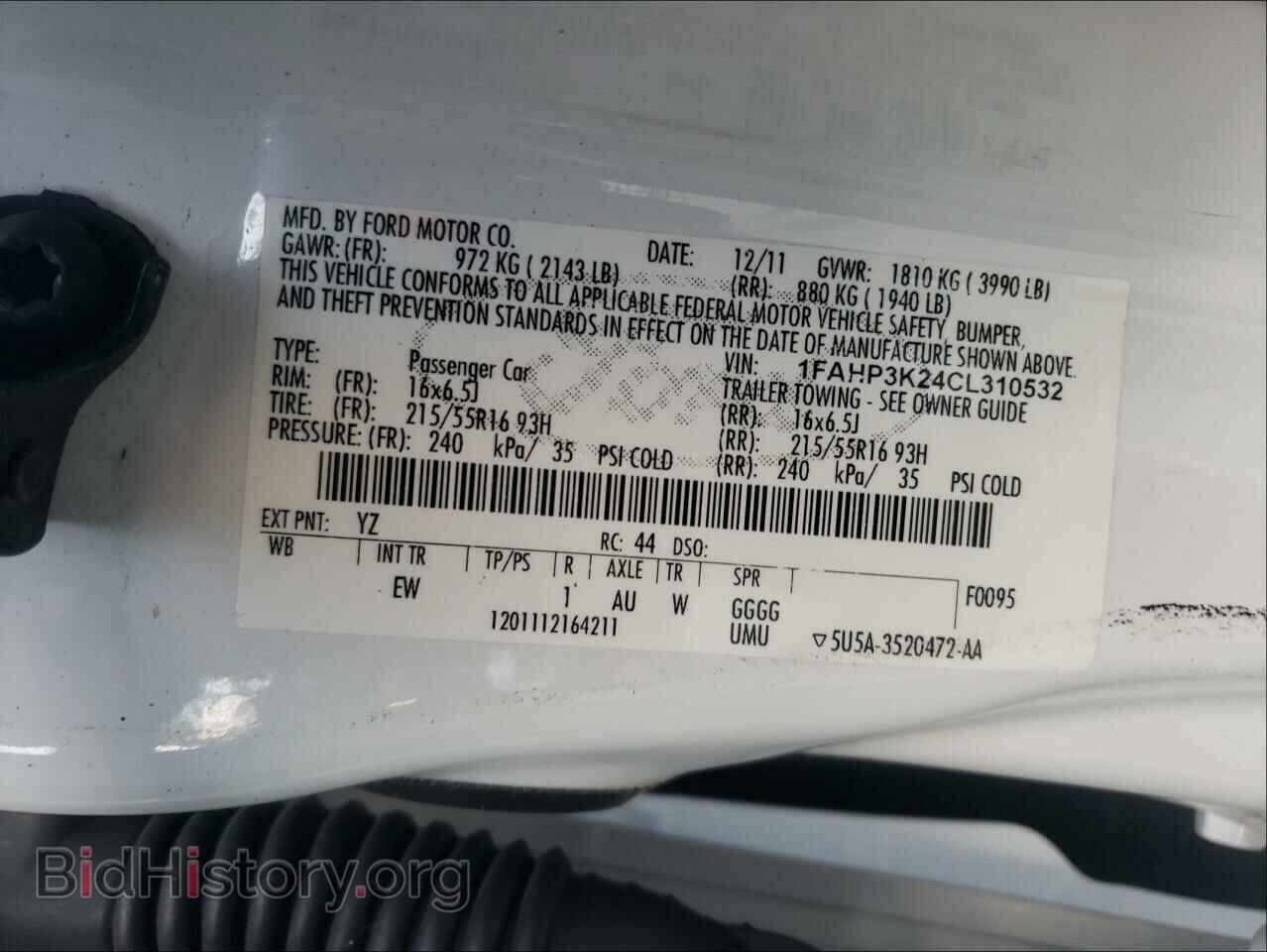 2012 FORD FOCUS - VIN: 1FAHP3K24CL310532 - Фото 10