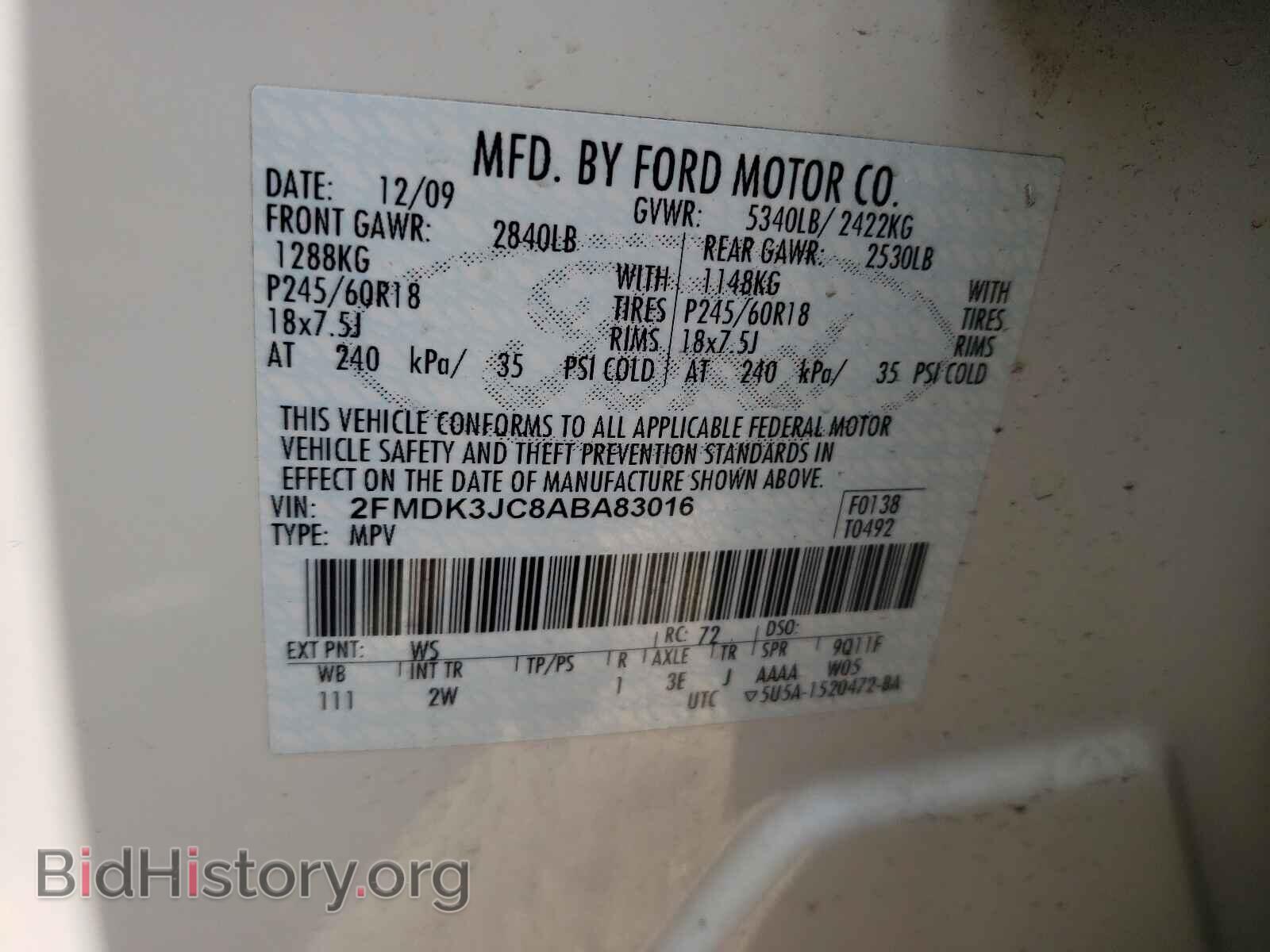 2010 FORD EDGE - VIN: 2FMDK3JC8ABA83016 - Фото 10