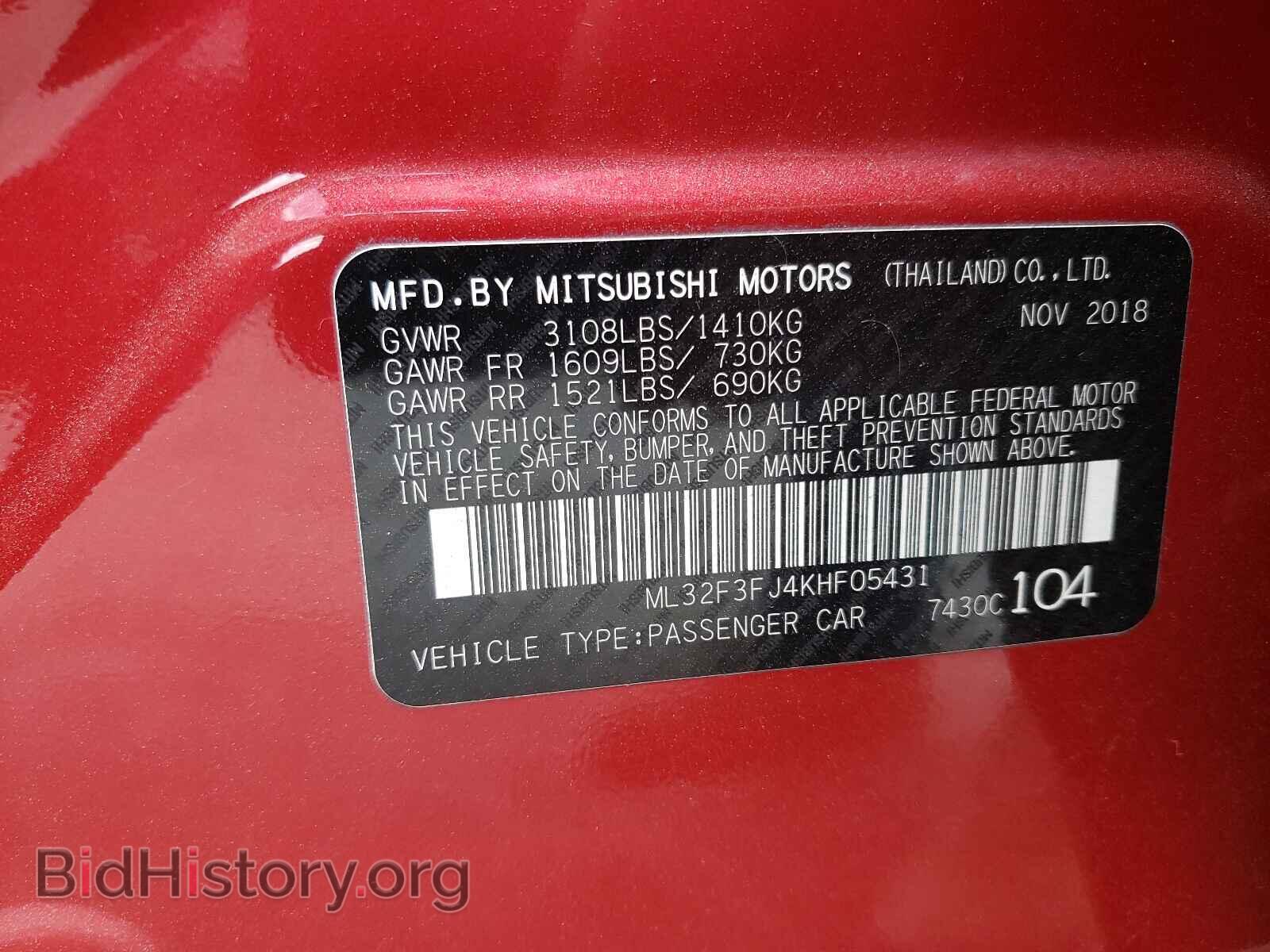 2019 MITSUBISHI MIRAGE - VIN: ML32F3FJ4KHF05431 - Фото 10