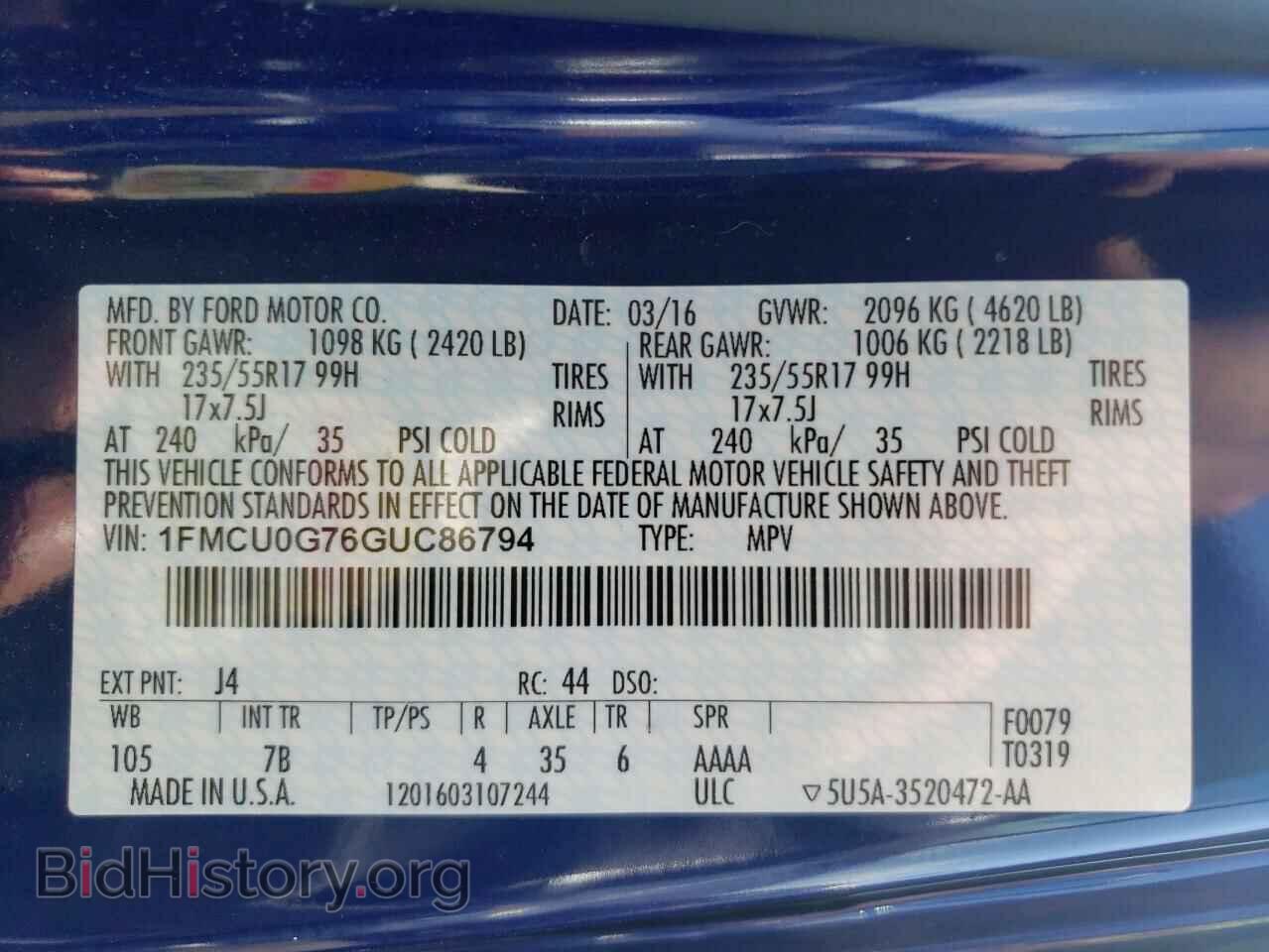 2016 FORD ESCAPE - VIN: 1FMCU0G76GUC86794 - Фото 13