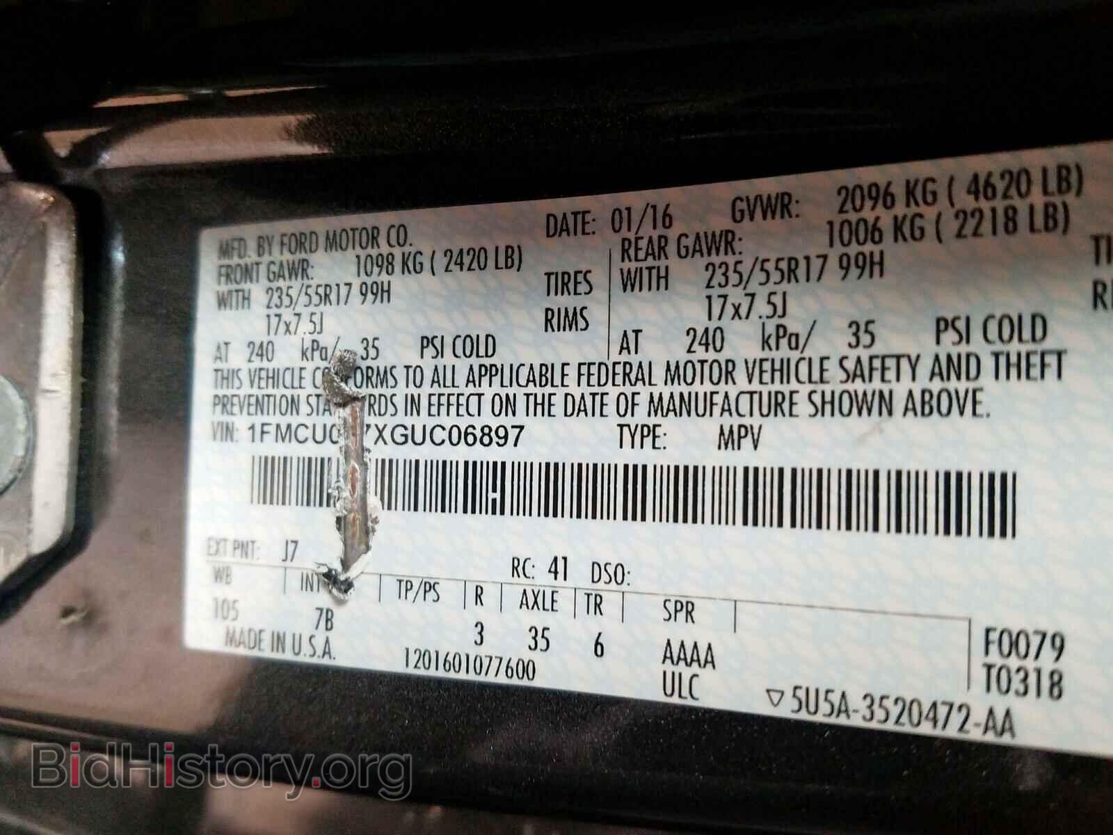 2016 FORD ESCAPE S - VIN: 1FMCU0F7XGUC06897 - Фото 10