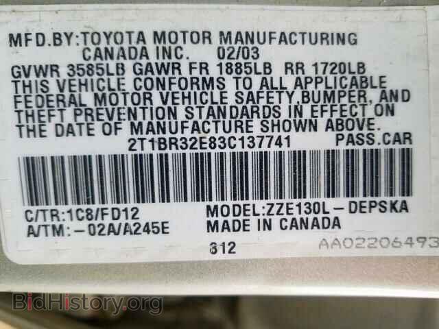 2003 TOYOTA COROLLA - VIN: 2T1BR32E83C137741 - Фото 10