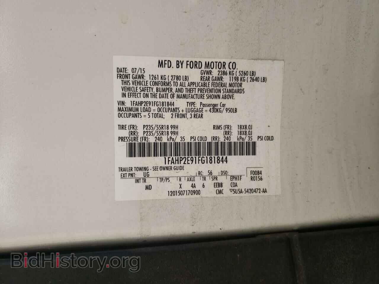 2015 FORD TAURUS - VIN: 1FAHP2E91FG181844 - Фото 10
