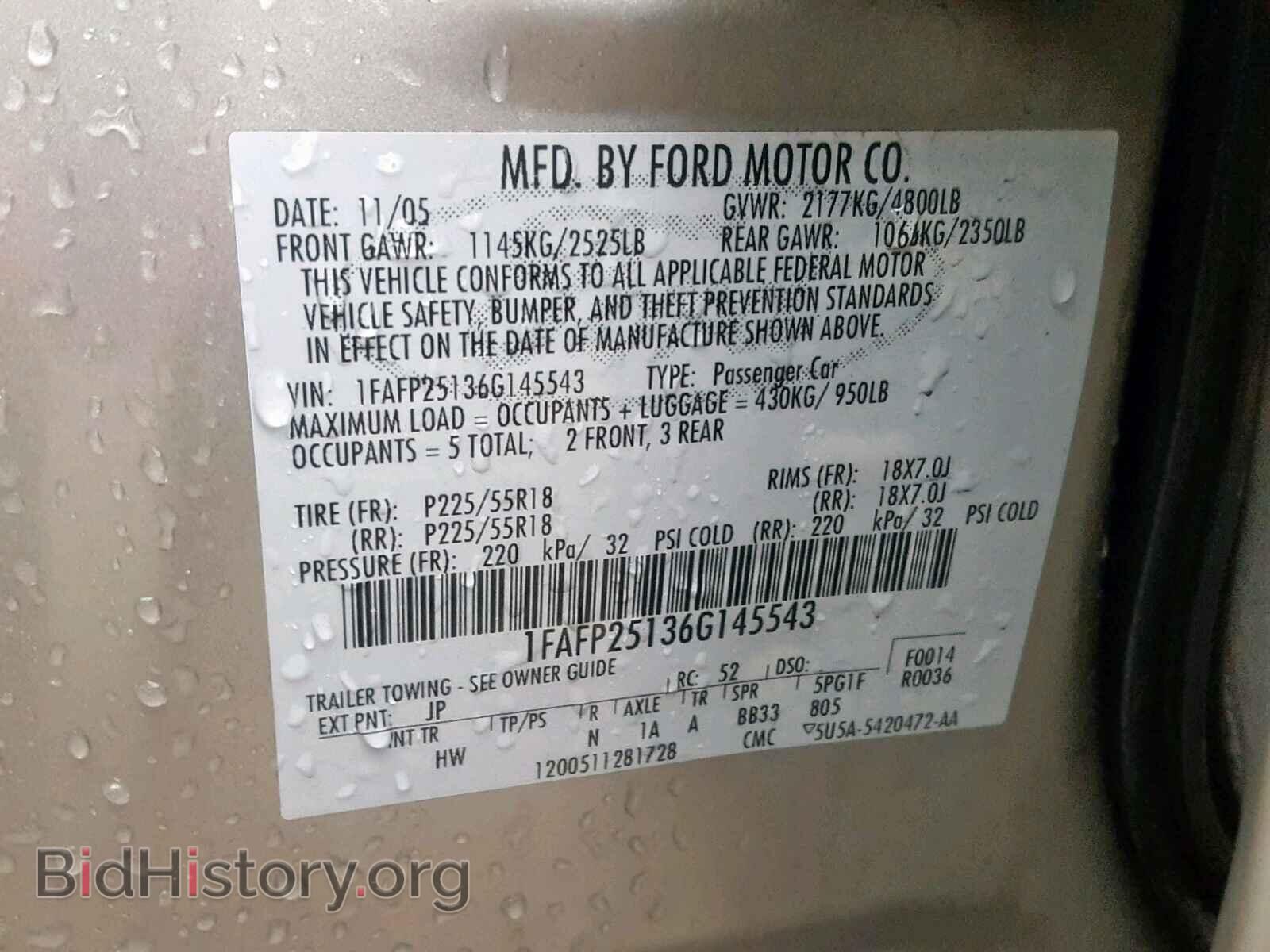 2006 FORD FIVE HUNDR - VIN: 1FAFP25136G145543 - Фото 10