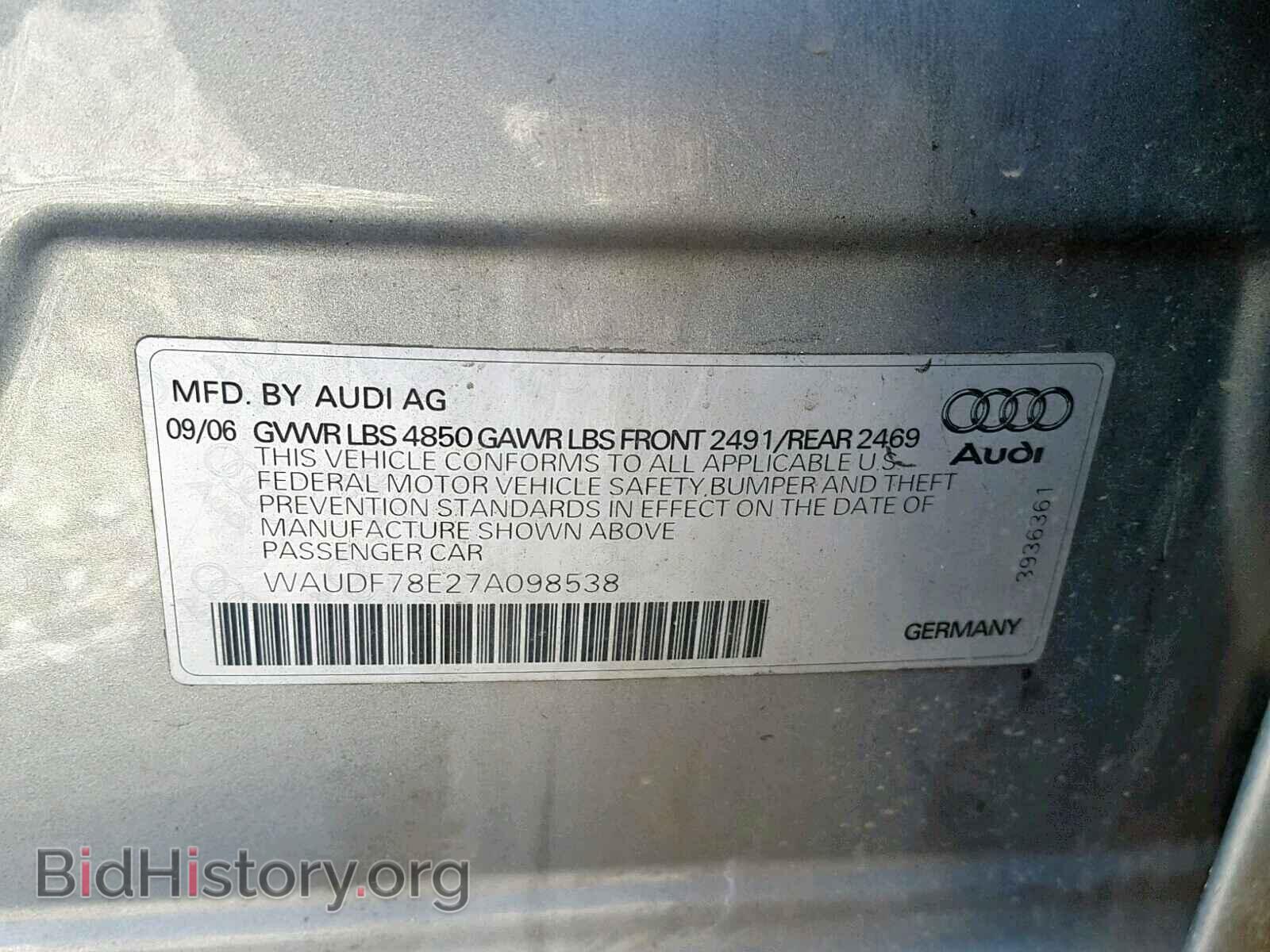 2007 AUDI A4 - VIN: WAUDF78E27A098538 - Фото 10