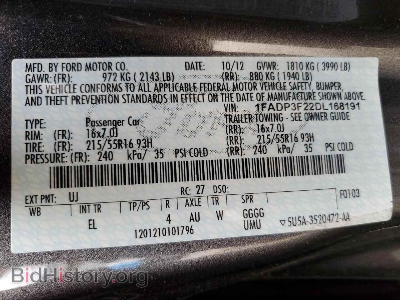 2013 FORD FOCUS - VIN: 1FADP3F22DL168191 - Фото 12