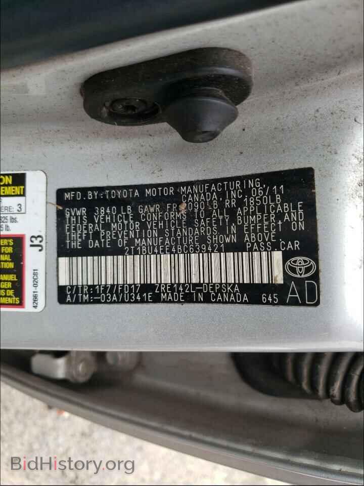 2011 TOYOTA COROLLA - VIN: 2T1BU4EE4BC639421 - Фото 10