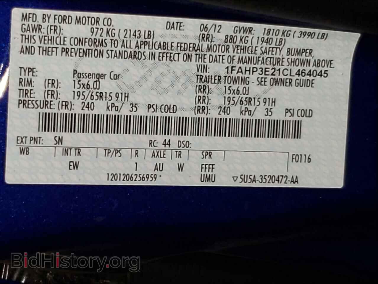 2012 FORD FOCUS - VIN: 1FAHP3E21CL464045 - Фото 10