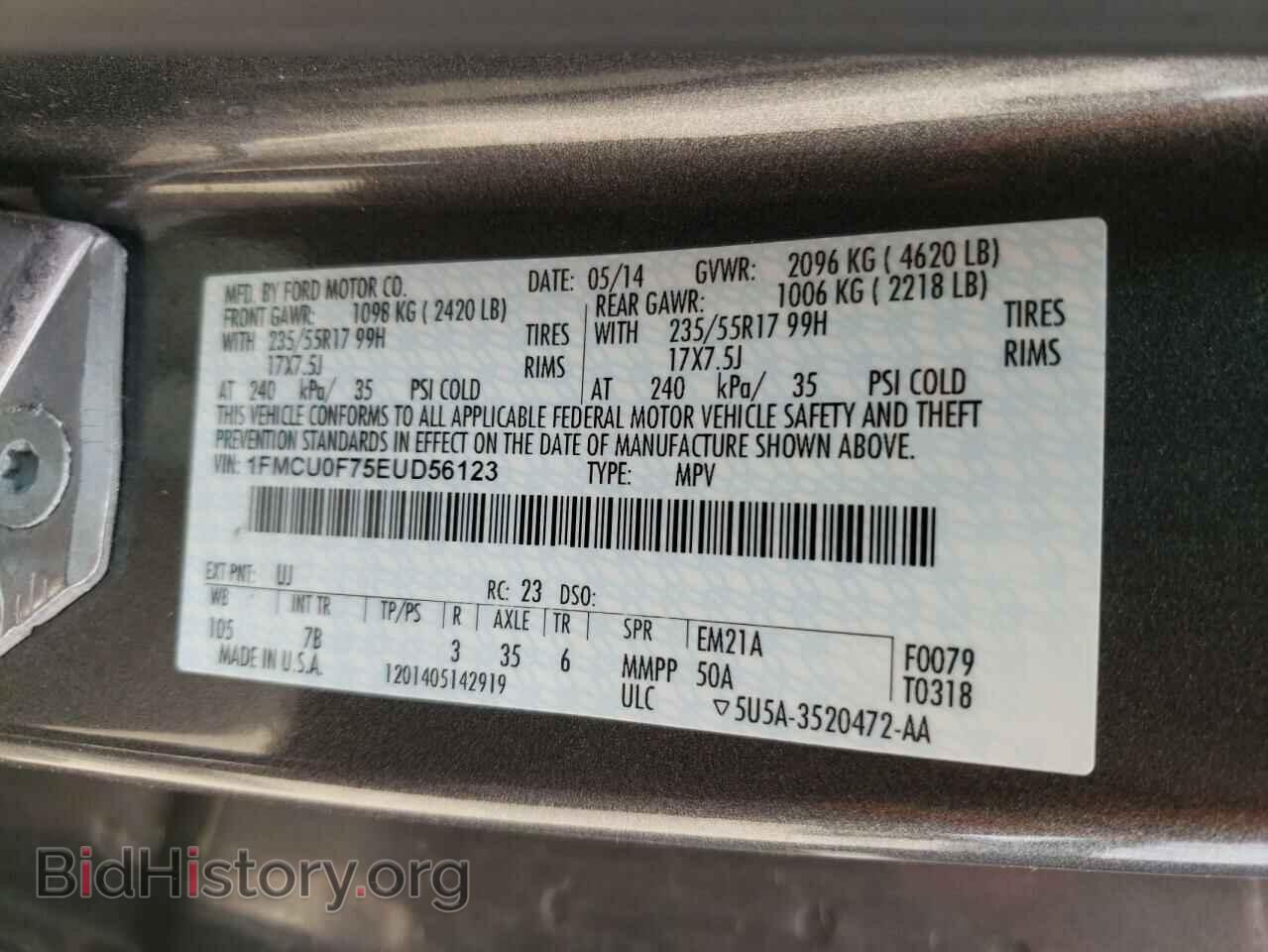 2014 FORD ESCAPE - VIN: 1FMCU0F75EUD56123 - Фото 10