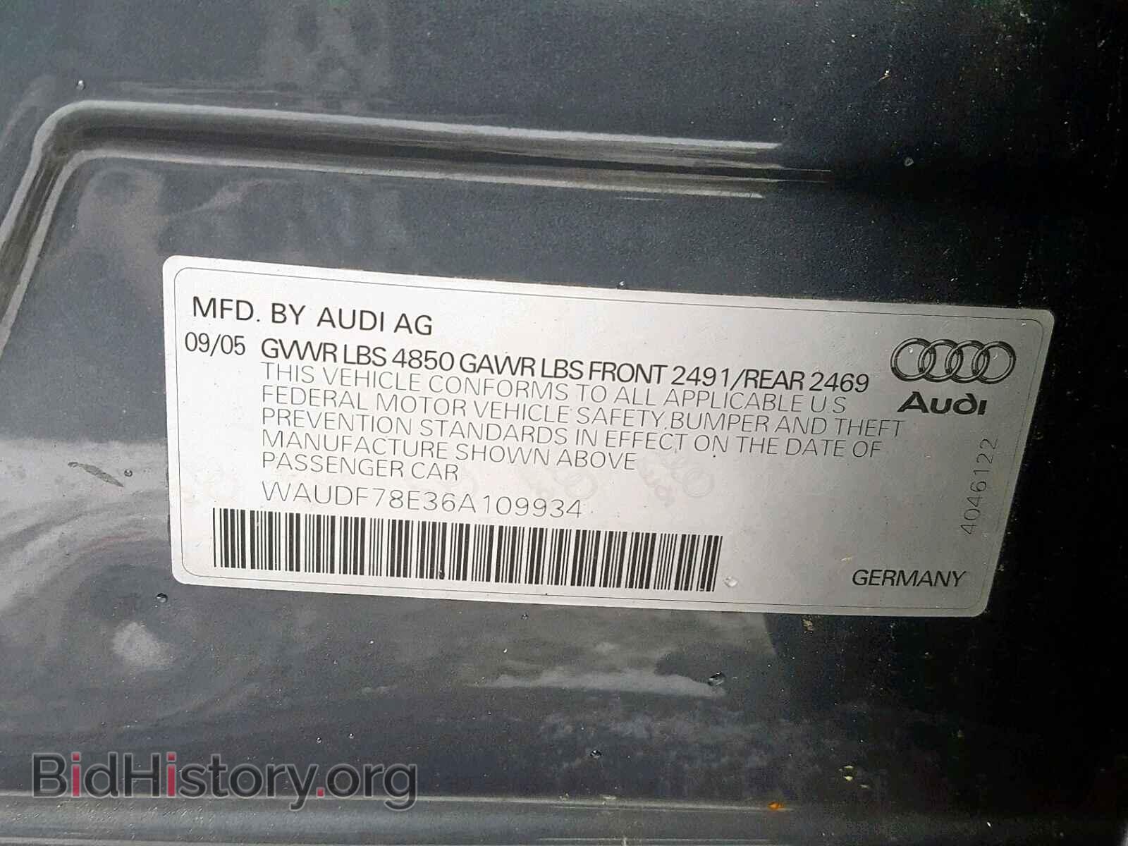 2006 AUDI A4 - VIN: WAUDF78E36A109934 - Фото 10