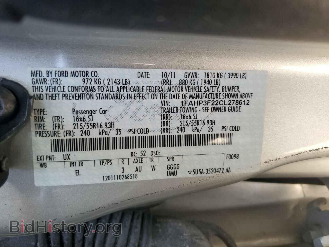 2012 FORD FOCUS - VIN: 1FAHP3F22CL278612 - Фото 12