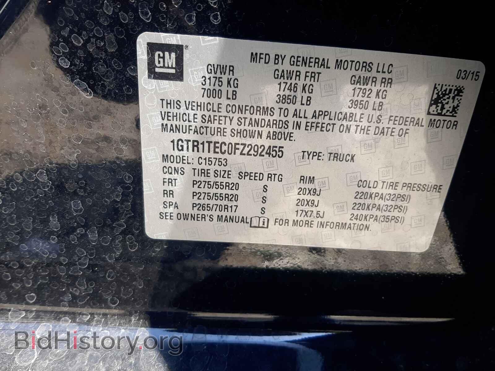 2015 GMC SIERRA - VIN: 1GTR1TEC0FZ292455 - Фото 10