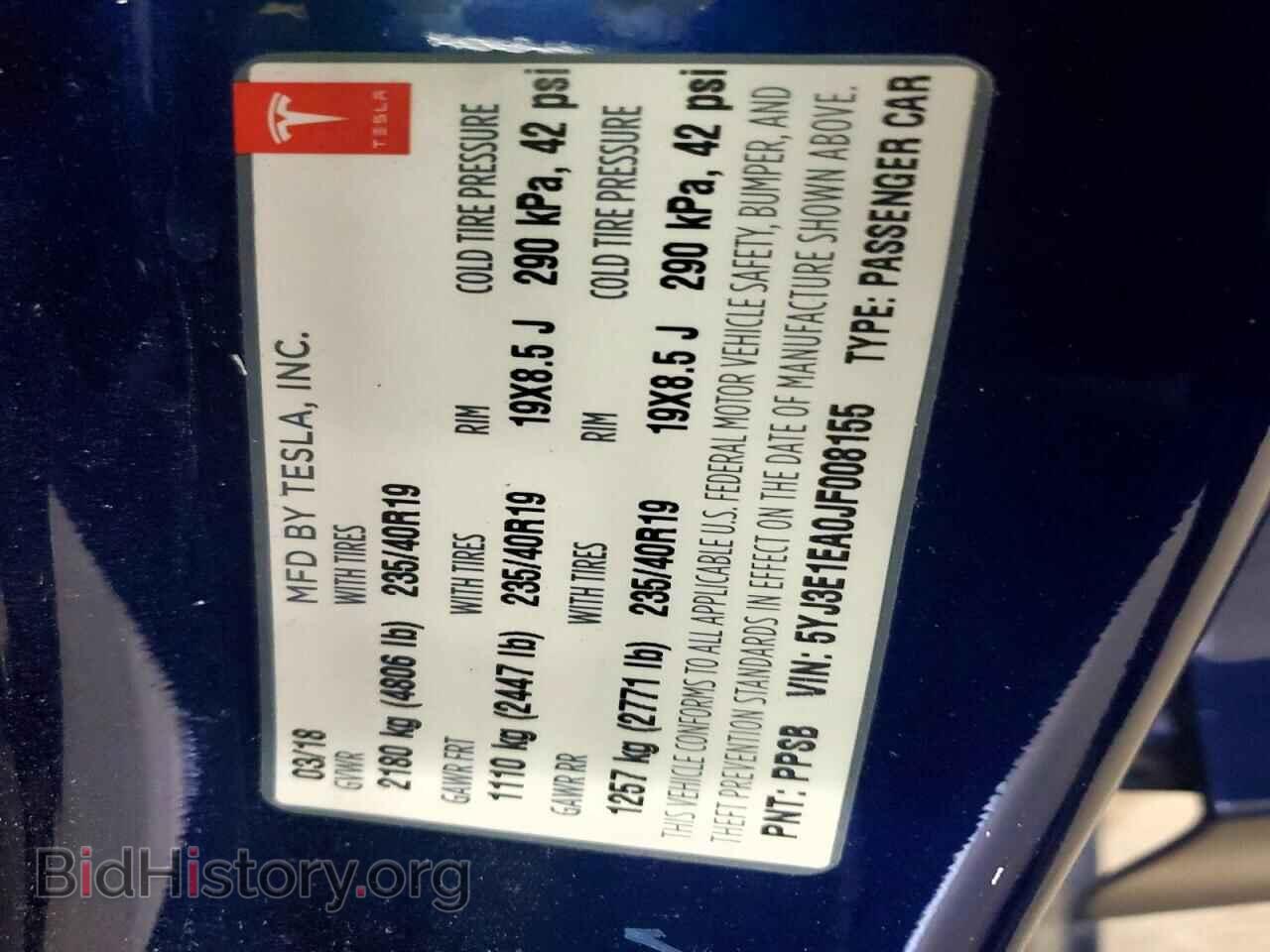 2018 TESLA MODEL 3 - VIN: 5YJ3E1EA0JF008155 - Фото 12