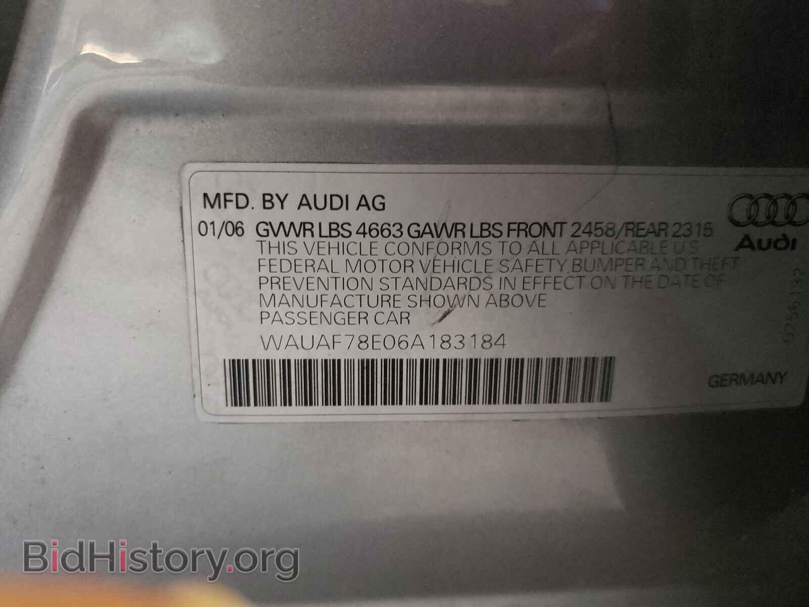2006 AUDI A4 - VIN: WAUAF78E06A183184 - Фото 10