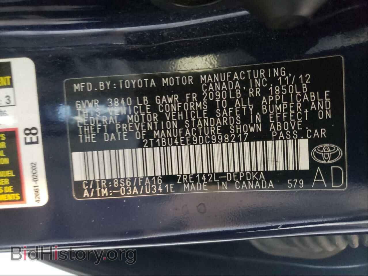 2013 TOYOTA COROLLA - VIN: 2T1BU4EE9DC998217 - Фото 10