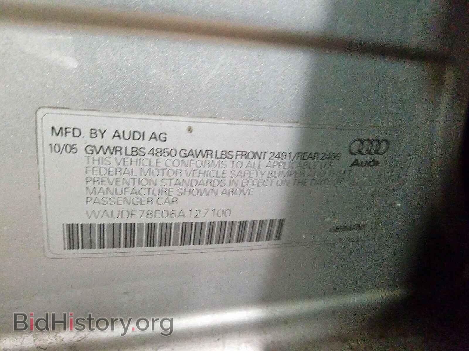 2006 AUDI A4 - VIN: WAUDF78E06A127100 - Фото 10