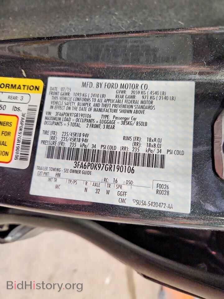 2016 FORD FUSION - VIN: 3FA6P0K97GR190106 - Photo 12