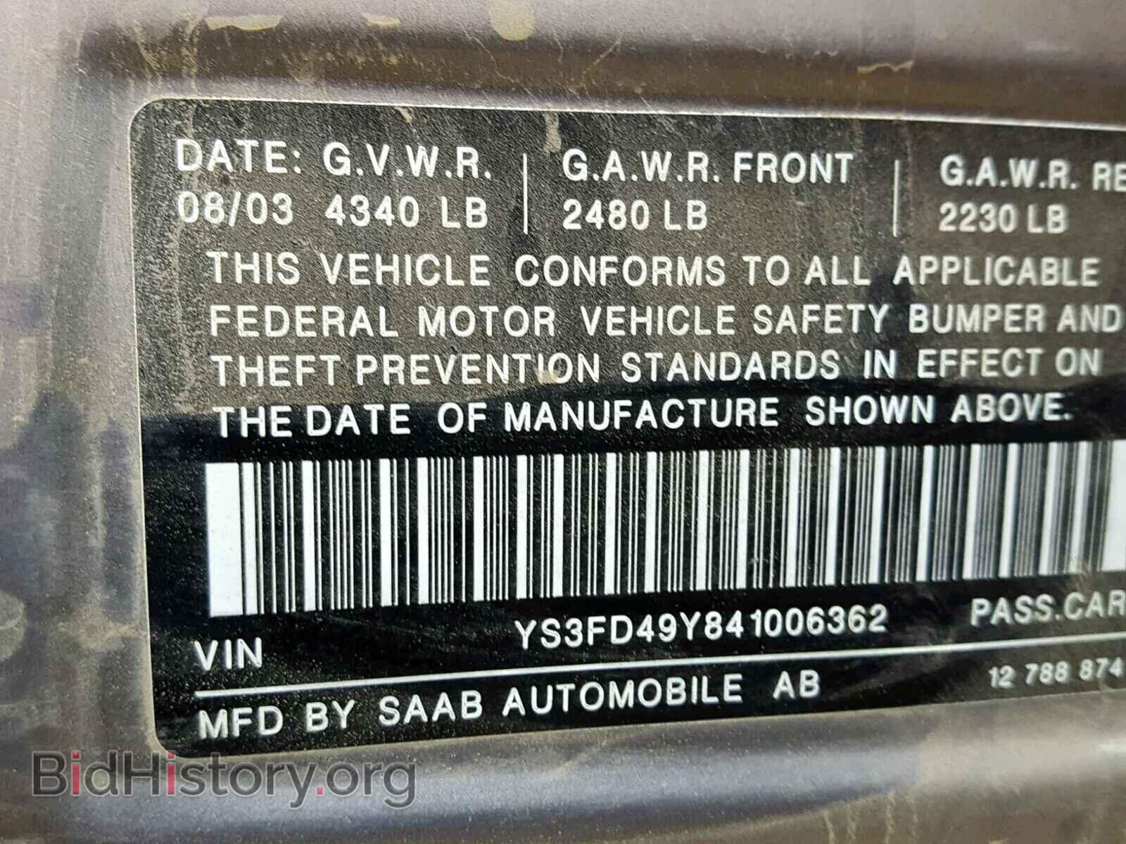 2004 SAAB 9 3 - VIN: YS3FD49Y841006362 - Фото 10