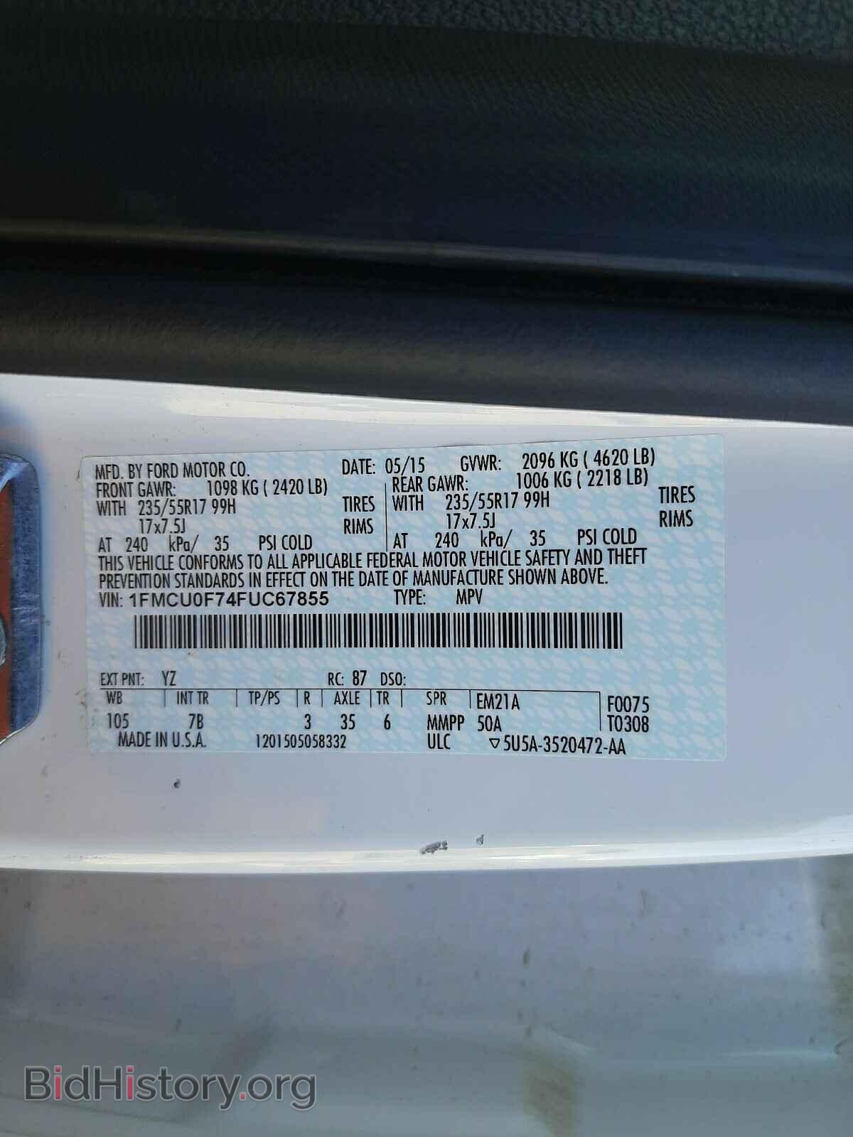 2015 FORD ESCAPE - VIN: 1FMCU0F74FUC67855 - Фото 10