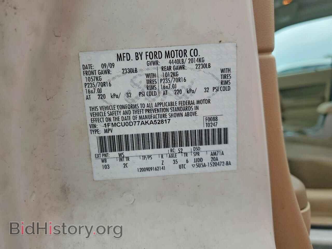 2010 FORD ESCAPE - VIN: 1FMCU0D77AKA52817 - Фото 13